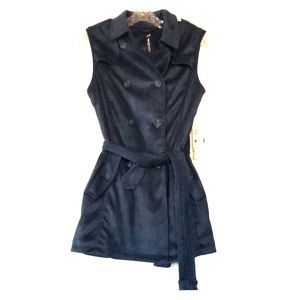 Navy Blue Suede Long Vest
